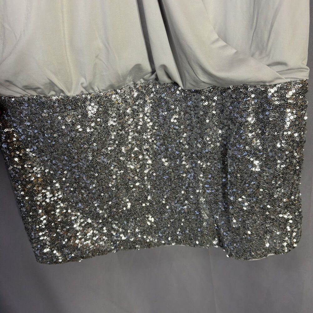 Frederick's Halter Deep V-Neck Silver Sequin Hem Mini Dress Women's Size XL Vtg - Picture 3 of 7